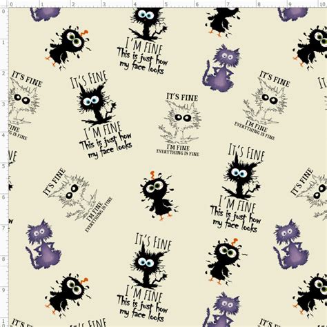 Ct15 Grumpy Cat Fabric Im Fine Fabric Cat Fabric Angry Cat Fabric