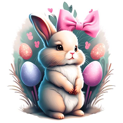 Coquette Easter Bunny Digital Graphic With Pink Bow Creative Fabrica