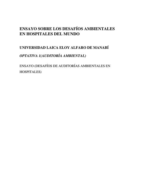 Solution Ensayo Sobre Los Desaf Os De Auditor As Ambientales En