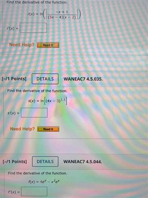 Solved Find The Derivative Of The Function Fxlnx4