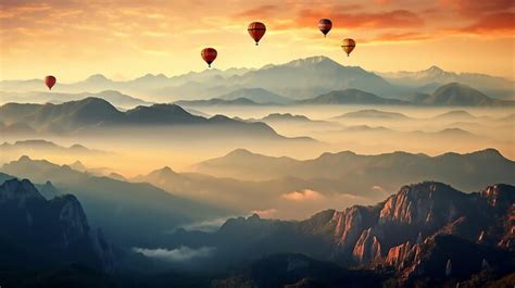 Premium Photo Hot Air Balloons Above The Mountains Colorful Hot Air