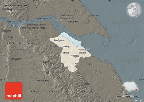 Shaded Relief Map of North East Lincolnshire, darken