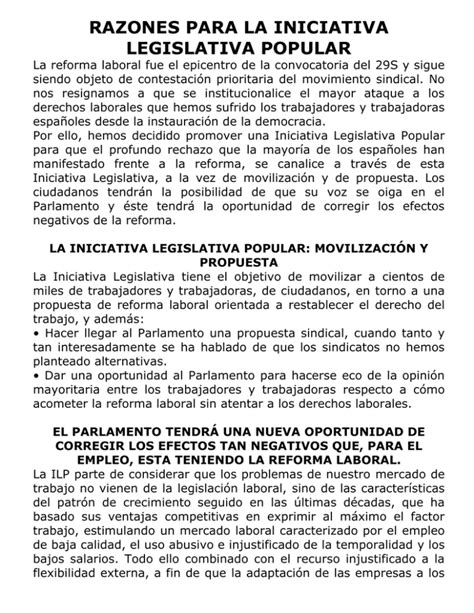 Razones Para La Iniciativa Legislativa Popular