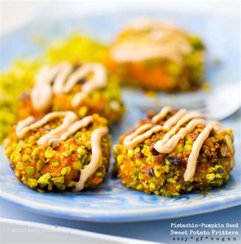 Smashed Sweet Potato Fritters Pistachio Pumpkin Seed Crusted