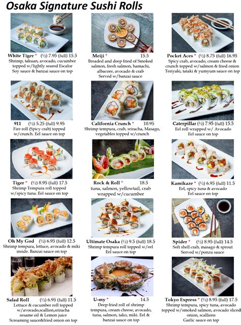 Sushi Rolls Menu | Las Vegas Best Sushi Restaurant | Osaka Bistro