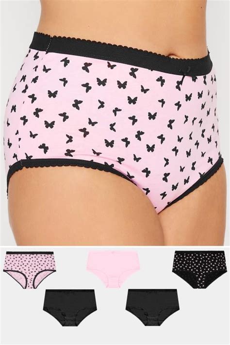 Yours 5 Pack Plus Size Pink And White High Waisted Full Briefs Yours