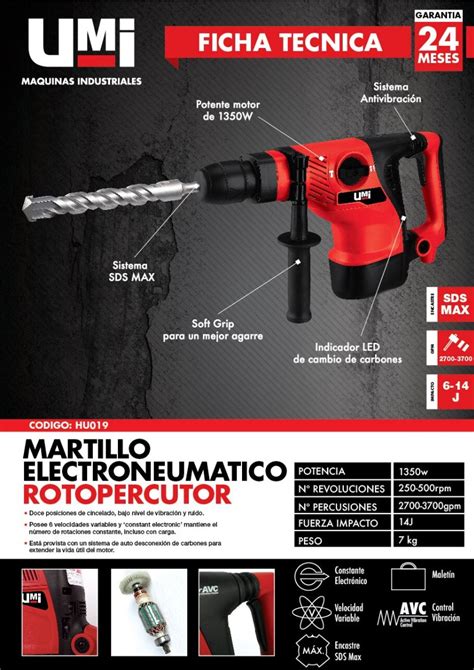 Martillo Rotopercutor J W Sds Max Umi Uso Industrial Vagolnet