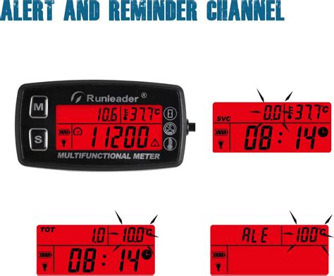 Runleader Digital Tach Hour Meter With Temperature Gauge Display For