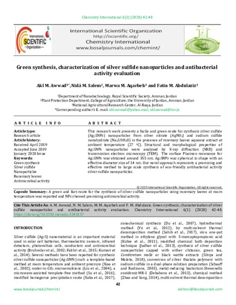 Pdf Green Synthesis Characterization Of Silver Sulfide Nanoparticles