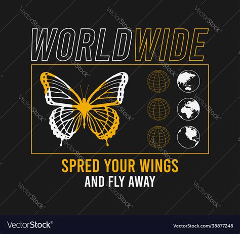 Butterfly Print With Earth Globe And Slogan Vector Image