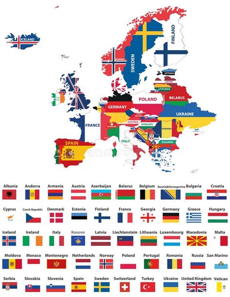 Europe Map Mixed with Countries National Flags. All European Flags ...