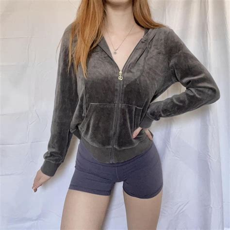 Juicy Couture Velour Zip Up Jacket Gray Juicy Depop