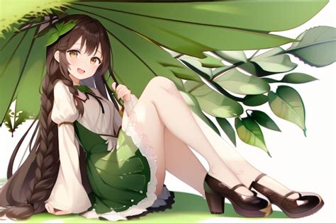 Premium AI Image | Anime girl with a green dress and a green dress