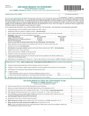 Fillable Online 2005 MAINE MINIMUM TAX WORKSHEET Fax Email Print