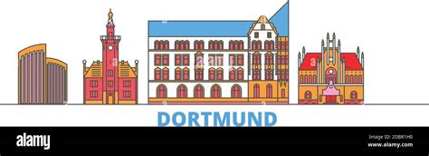 Germany Dortmund Line Cityscape Flat Vector Travel City Landmark