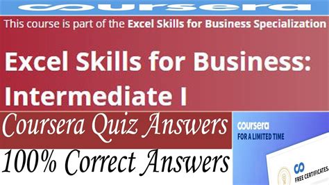 Excel Skills For Business Intermediate I Coursera Quiz Answers Week