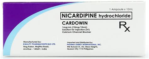 Cardowin Nicardipine Hydrochloride 1mg Ml 10mg 10ml Solution For