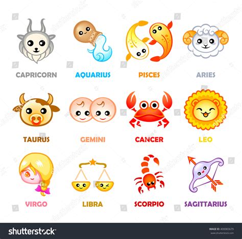 Cute Months Zodiac Symbols In Japanese Style Stock Vector Illustration ...