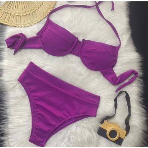 Conjunto de Biquini Meia Taça Anarruga Plus Size Hot Pant Cintura Alta Shopee Brasil