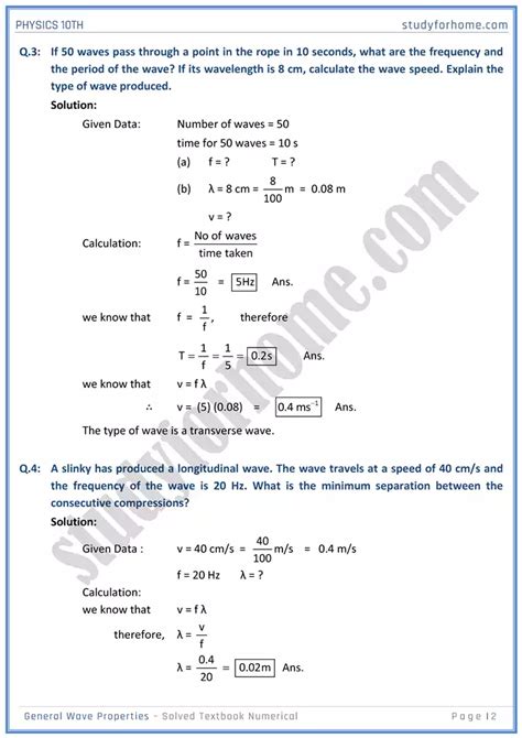 General Wave Properties Solved Textbook Numericals Physics Th