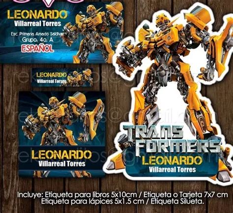 Etiqueta Escolar Transformers Bumblebee Imprimible Cuotas Sin Interés