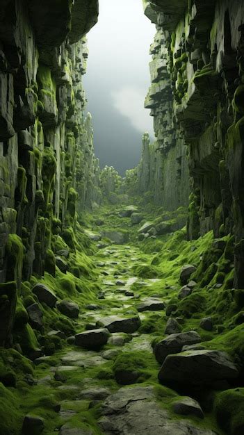 Premium Ai Image An Image Of A Cave Filled With Green Moss