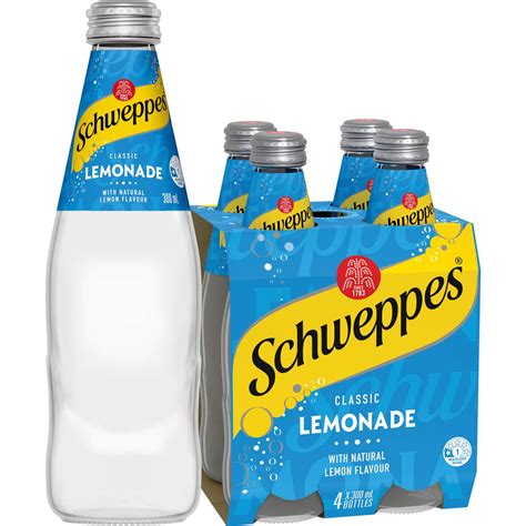 Schweppes Lemonade Soft Drink Bottle Glass Multipack 300ml X 4 Pack Is