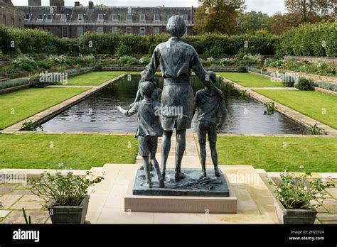 LONDON: The Princess Diana Memorial Garden at Kensington Palace in London. The statue is of ...