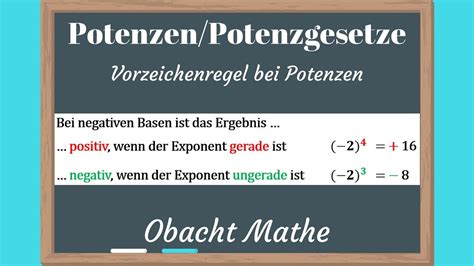 Potenzen Potenzgesetze Vorzeichenregel Bei Potenzen Einfach