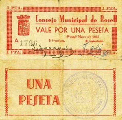 1 Peseta Rosell Municipality Of Rosell Numista