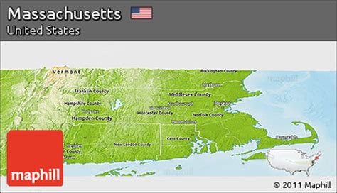 Free Physical Panoramic Map of Massachusetts 