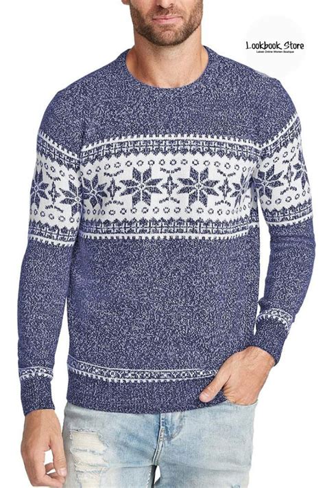 Navy Blue Melange Snowflake Mens Christmas Sweater Christmas