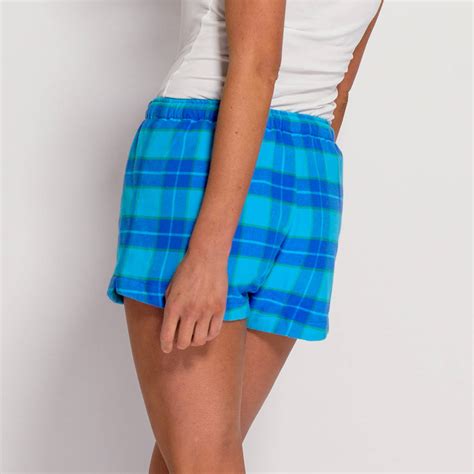 Womens Pyjama Shorts In Aqua Tartan Flannel By British Boxers