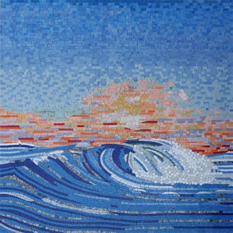 Wave Mosaic With Sunset Hues Mosaic Art