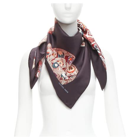 Hermes Silk Sulfures Press Papier Dark Floral Print Scarf For Sale