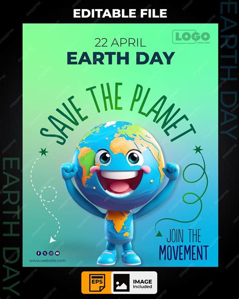 Premium Vector | Save the planet earth day poster editable template ...