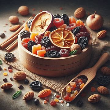 Elegant Wooden Bowl With Assorted Dried Fruits Background Dried Fruit