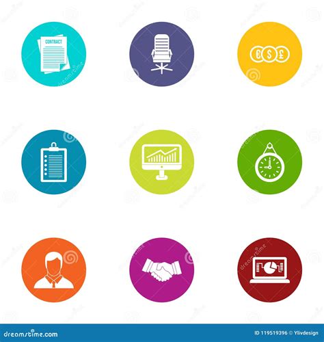 Work At Computer Icons Set Flat Style Stock Vector Illustration Of