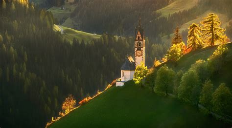 Wallpaper Nature Landscape Mountains Valley Sunlight Church