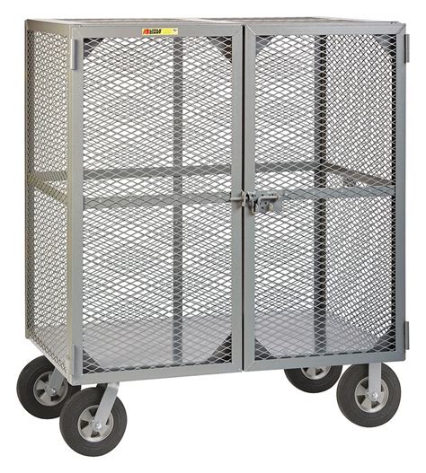 LITTLE GIANT, 1,500 lb Load Capacity, White, Dual-Latch Welded Mesh Security Cart with Fixed ...