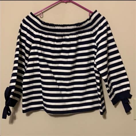 J Crew Tops J Crew Blue And White Off The Shoulders Crop Top