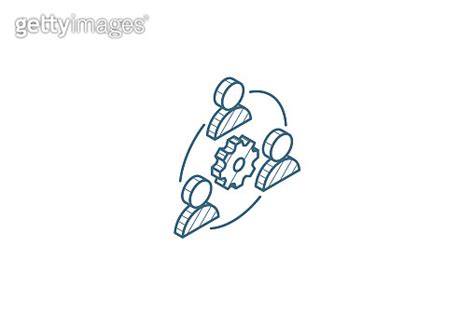 Teamwork Mans And Cog Isometric Icon 3d Line Art Technical Drawing