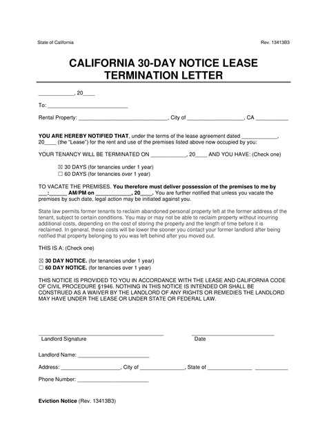 Free California 30 Day Notice To Vacate Lease Termination Letter Pdf And Word