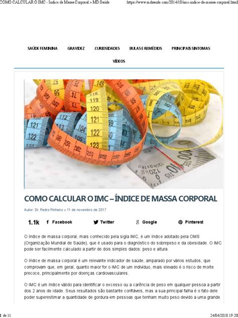 Como Calcular O Imc Índice De Massa Corporal Mdsaúdepdf Índice De Massa Corporal Obesidade