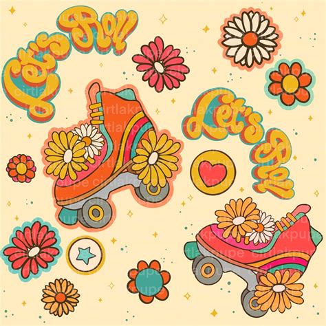 Groovy Girl 70s Retro Roller Trendy Pattern For Fabric Sublimation