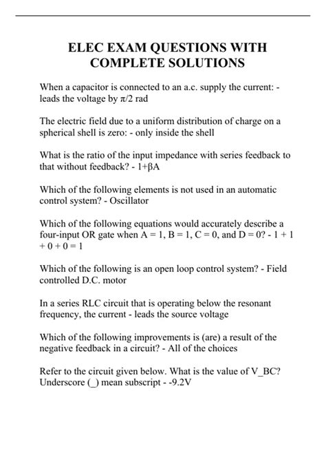 ELEC EXAM QUESTIONS WITH COMPLETE SOLUTIONS Electricity Stuvia US