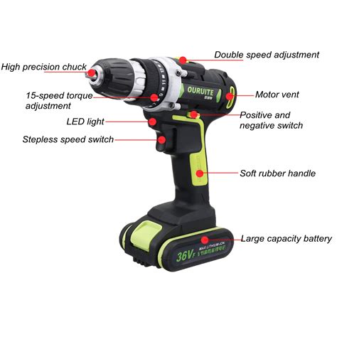 New V Electric Cordless Drill Led Lighting Double Speed Li Ion