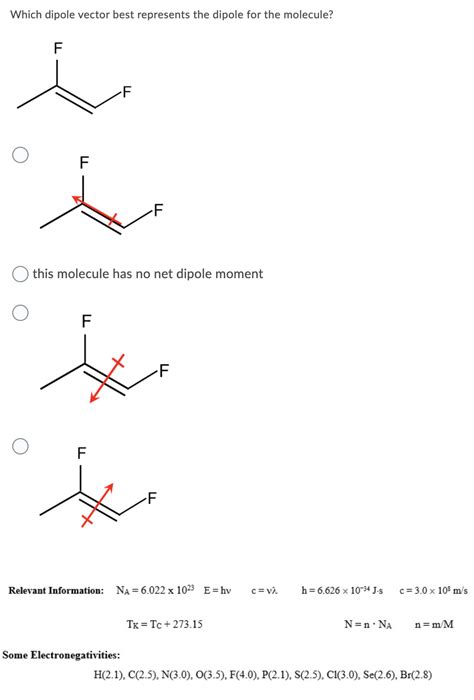 [Solved] Which dipole vector best represents the dipole for the molecule?.... | Course Hero