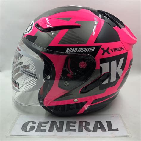 Jual Helm Nhk R Neuro Pink Fluo Silver Double Visor Half Face Helem