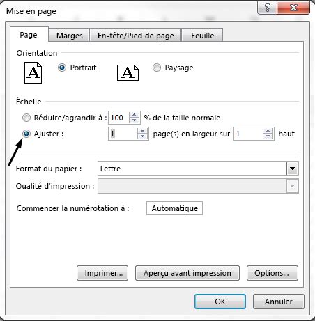 Ajuster à une page Excel